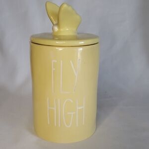 Rae Dunn FLY HIGH Yellow Ceramic Jar Candle with Butterfly Lid